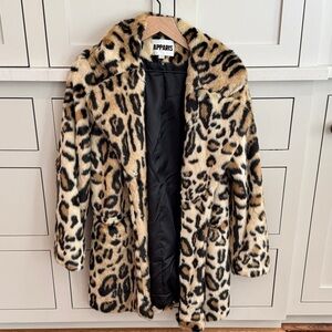 Apparis Black and Tan Animal Print Teddy Jacket